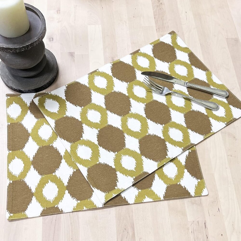 Set of 4 Chartreuse and White Ikat Design Cotton 13"x18" Placemats